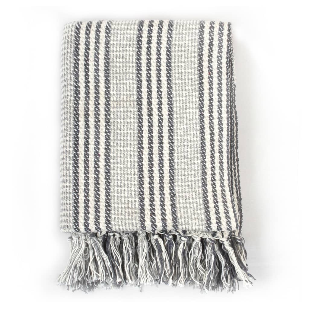 VidaXL Karostoff, gestreift, 160 x 210 cm, Baumwolle, Grau und Weiß