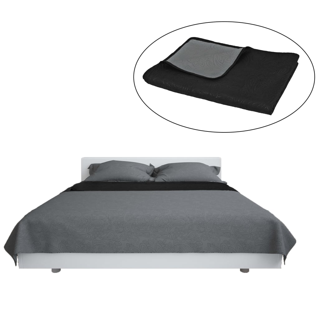 VidaXL Doppelseitige Tagesdecke 170x210 cm Steppdecke Grau und Schwarz