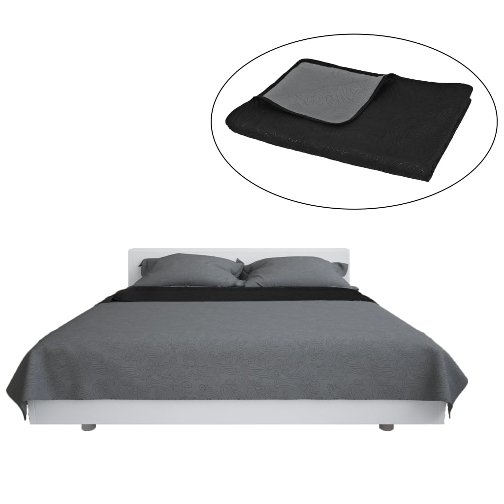 VidaXL Doppelseitige Tagesdecke 220x240 cm Steppdecke Grau und Schwarz