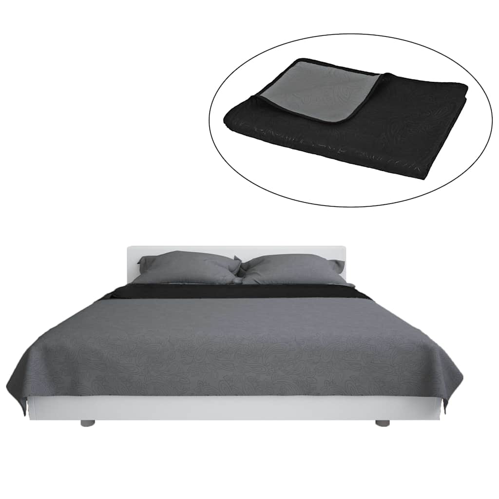 VidaXL Doppelseitige Tagesdecke 230x260 cm Steppdecke Grau und Schwarz