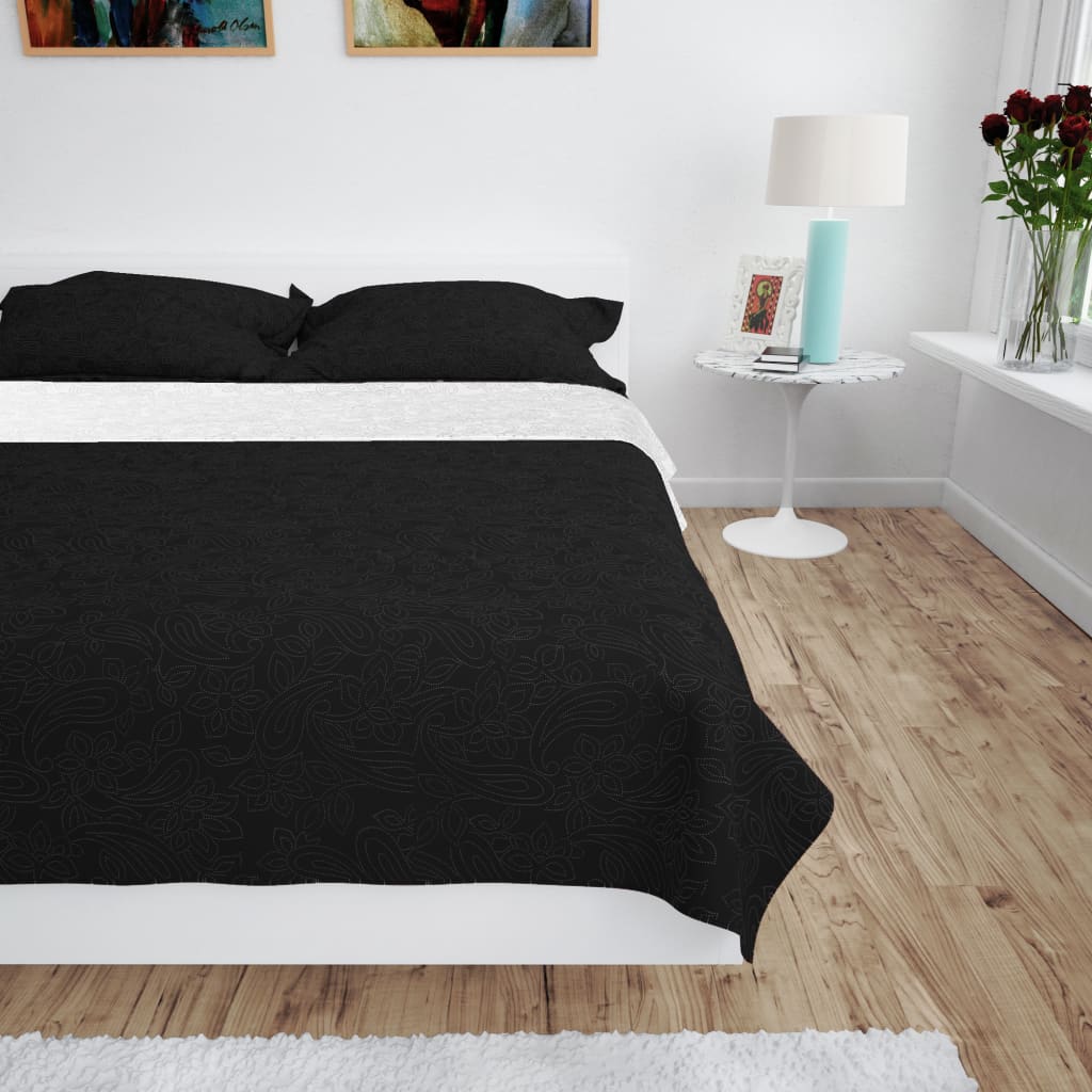 VidaXL Doppelseitige Tagesdecke 220x240 cm Steppdecke Schwarz-Weiß
