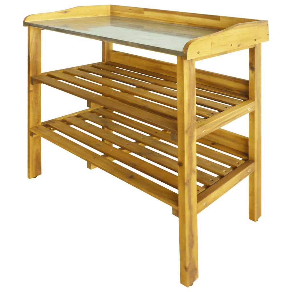 Vidaxl Botto-Tisch mit 2 Regalen aus Akazienholz und Zink