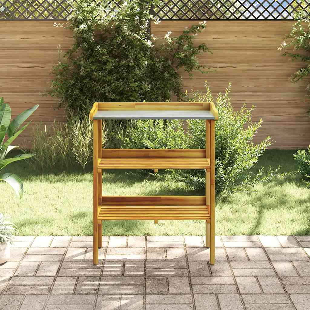 Vidaxl Botto-Tisch mit 2 Regalen aus Akazienholz und Zink
