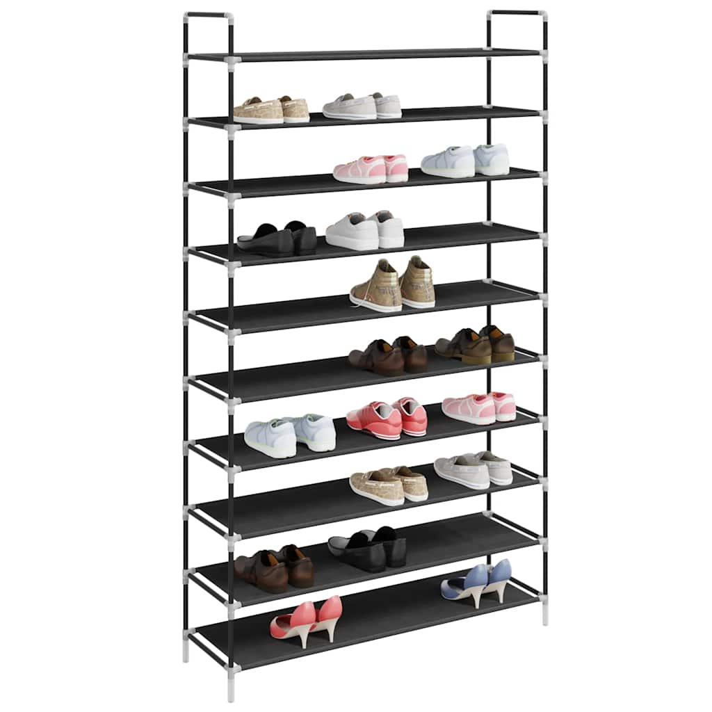 VidaXL Schuhregal mit 10 Ablagen, Metall und Vliesstoff, Schwarz