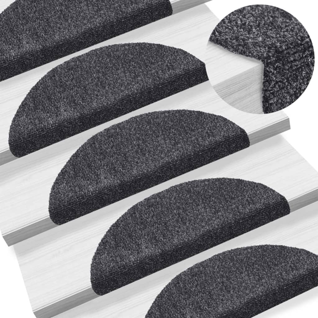 VidaXL Selbstklebende Treppenmatten 56 x 17 x 3 cm Nadelfilz Dunkelgrau 15 Stück