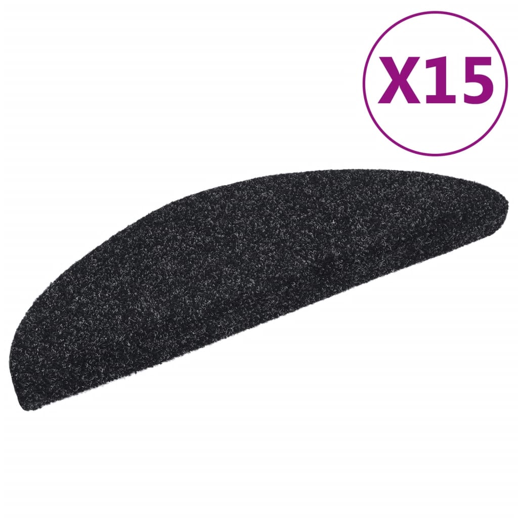 VidaXL Selbstklebende Treppenmatten 56x17x3 cm Nadelfilz Schwarz 15 Stück