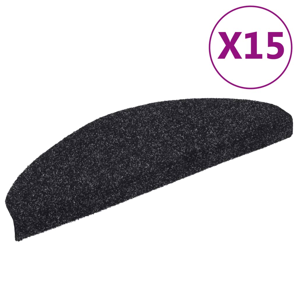 Vidaxl trapmatten zelfklevend 15 stuks 65x21x4 cm zwart halfrond groot