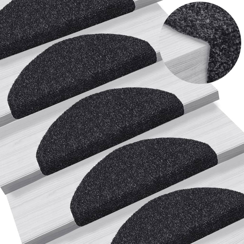 Vidaxl trapmatten zelfklevend 15 stuks 65x21x4 cm zwart halfrond groot