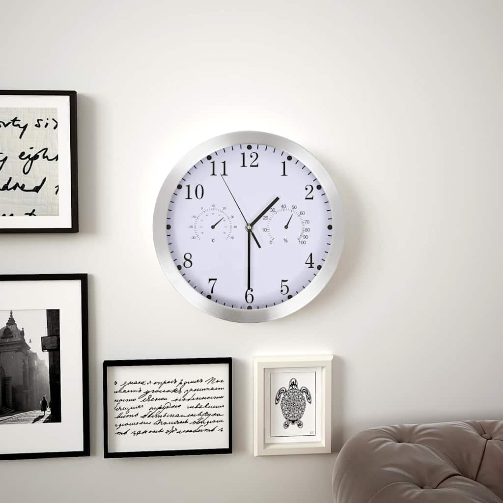 VidaXL Wanduhr mit Quarzwerk, Hygrometer und Thermometer, 30 cm, Weiß