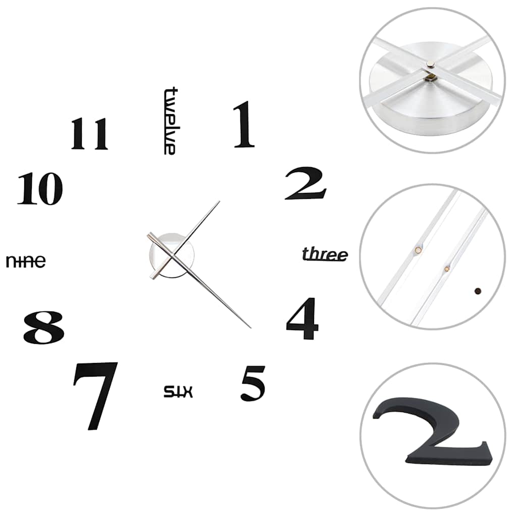 VidaXL 3D-Wanduhr 100 cm XXL Modern Schwarz