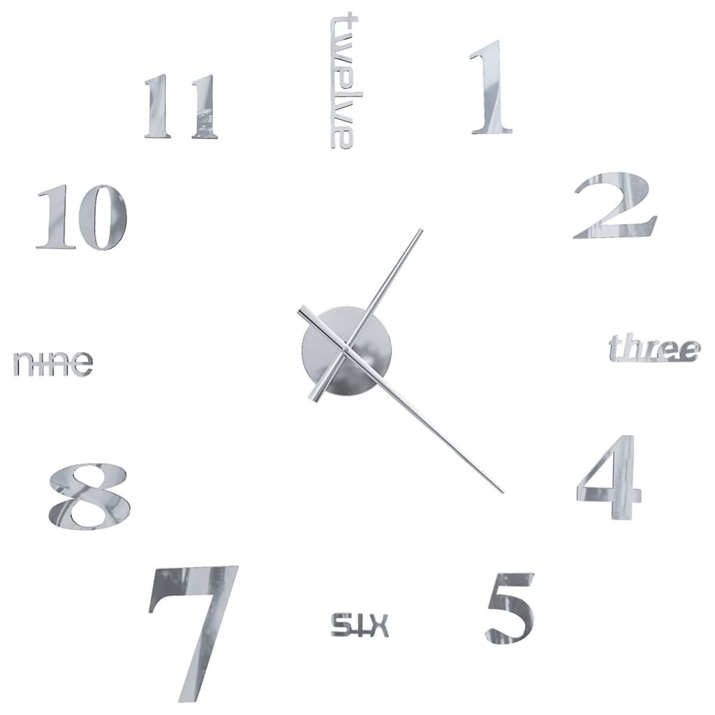 VidaXL 3D-Wanduhr 100 cm XXL Modernes Silber