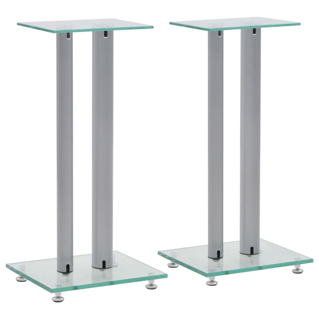 VidaXL Lautsprecherstandards Säulendesign Temperiertes Glas Silber 2 Stk