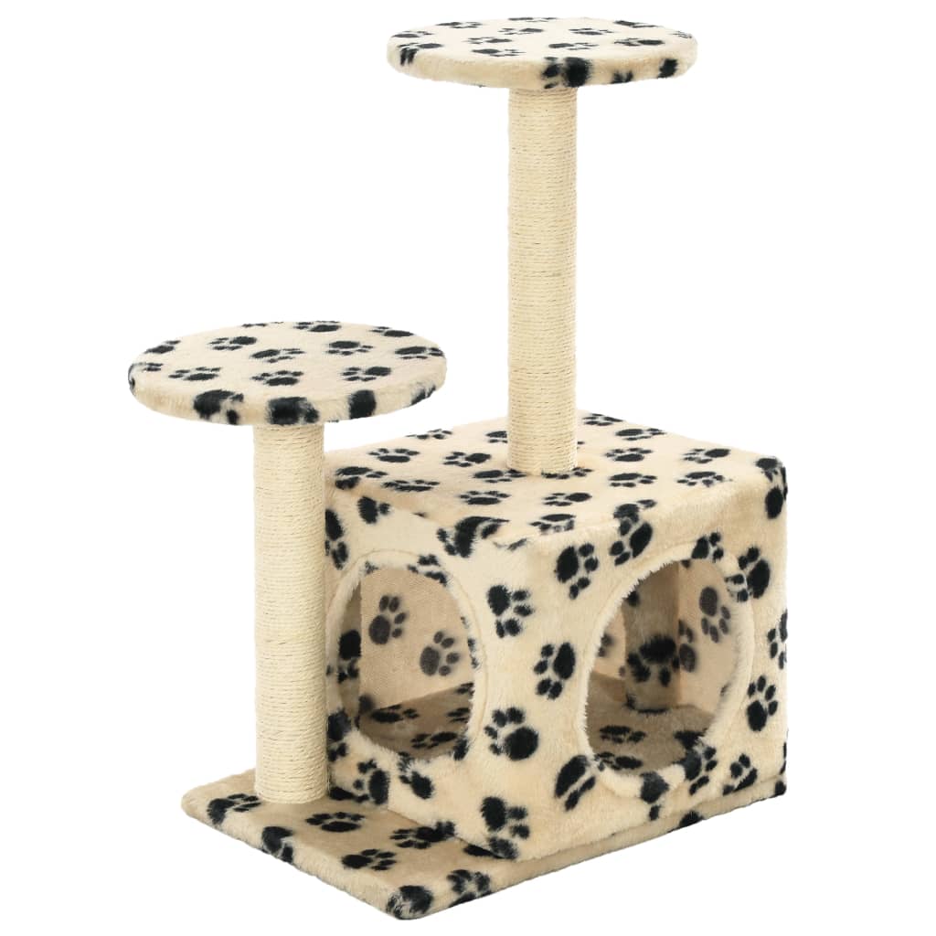 VidaXL Katzenkratzbaum mit Sisal-Kratzstämmen, 60 cm, Pfotenabdrücke, Beige