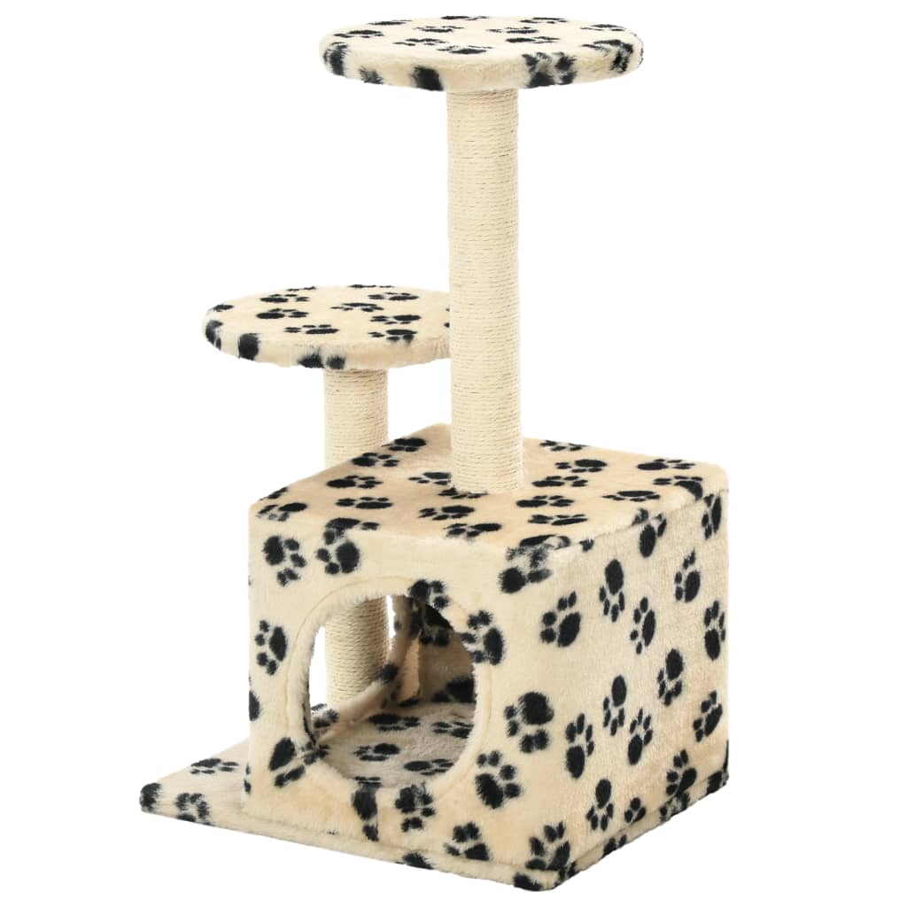 VidaXL Katzenkratzbaum mit Sisal-Kratzstämmen, 60 cm, Pfotenabdrücke, Beige
