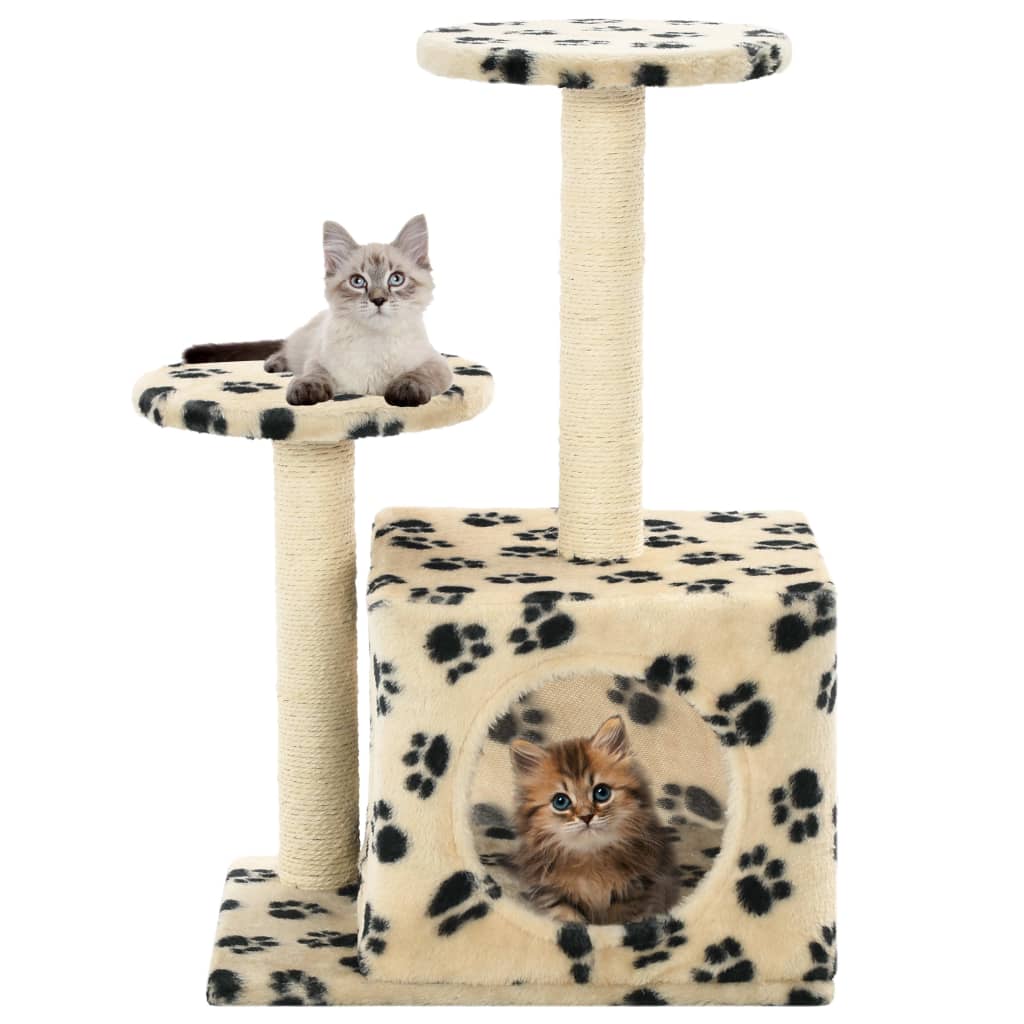 VidaXL Katzenkratzbaum mit Sisal-Kratzstämmen, 60 cm, Pfotenabdrücke, Beige