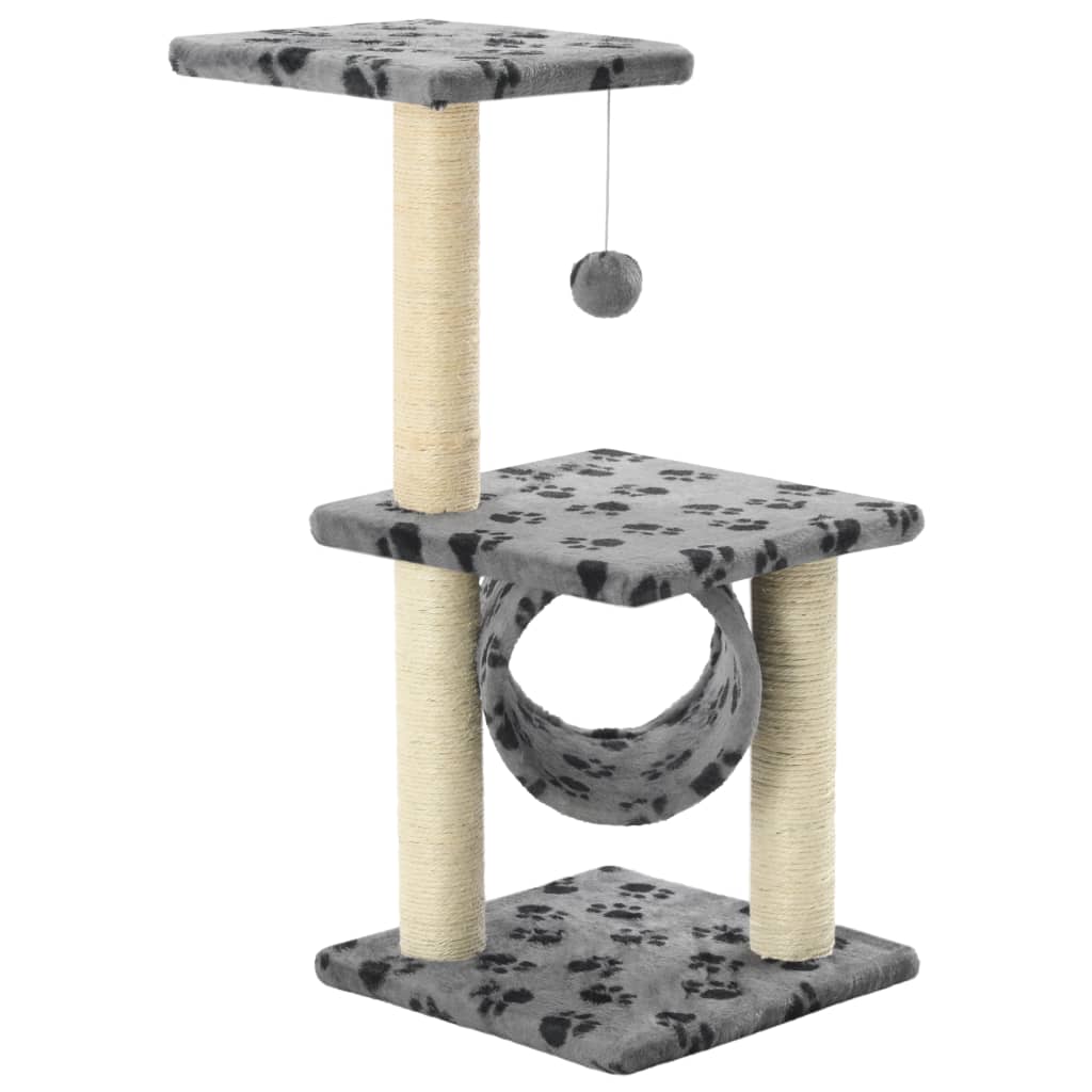 VidaXL Katzenkratzbaum mit Sisal-Kratzstämmen, 65 cm, Pfotenabdrücke, Grau