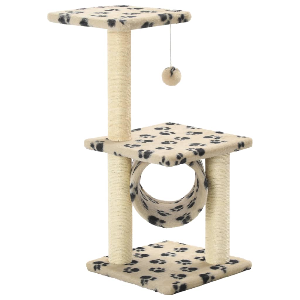 VidaXL Katzenkratzbaum mit Sisal-Kratzstämmen, 65 cm, Pfotenabdrücke, Beige