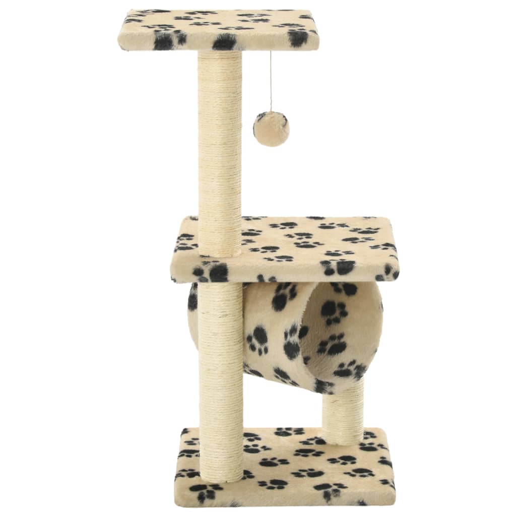 VidaXL Katzenkratzbaum mit Sisal-Kratzstämmen, 65 cm, Pfotenabdrücke, Beige