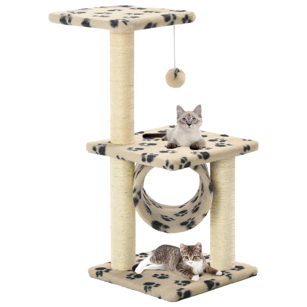 VidaXL Katzenkratzbaum mit Sisal-Kratzstämmen, 65 cm, Pfotenabdrücke, Beige