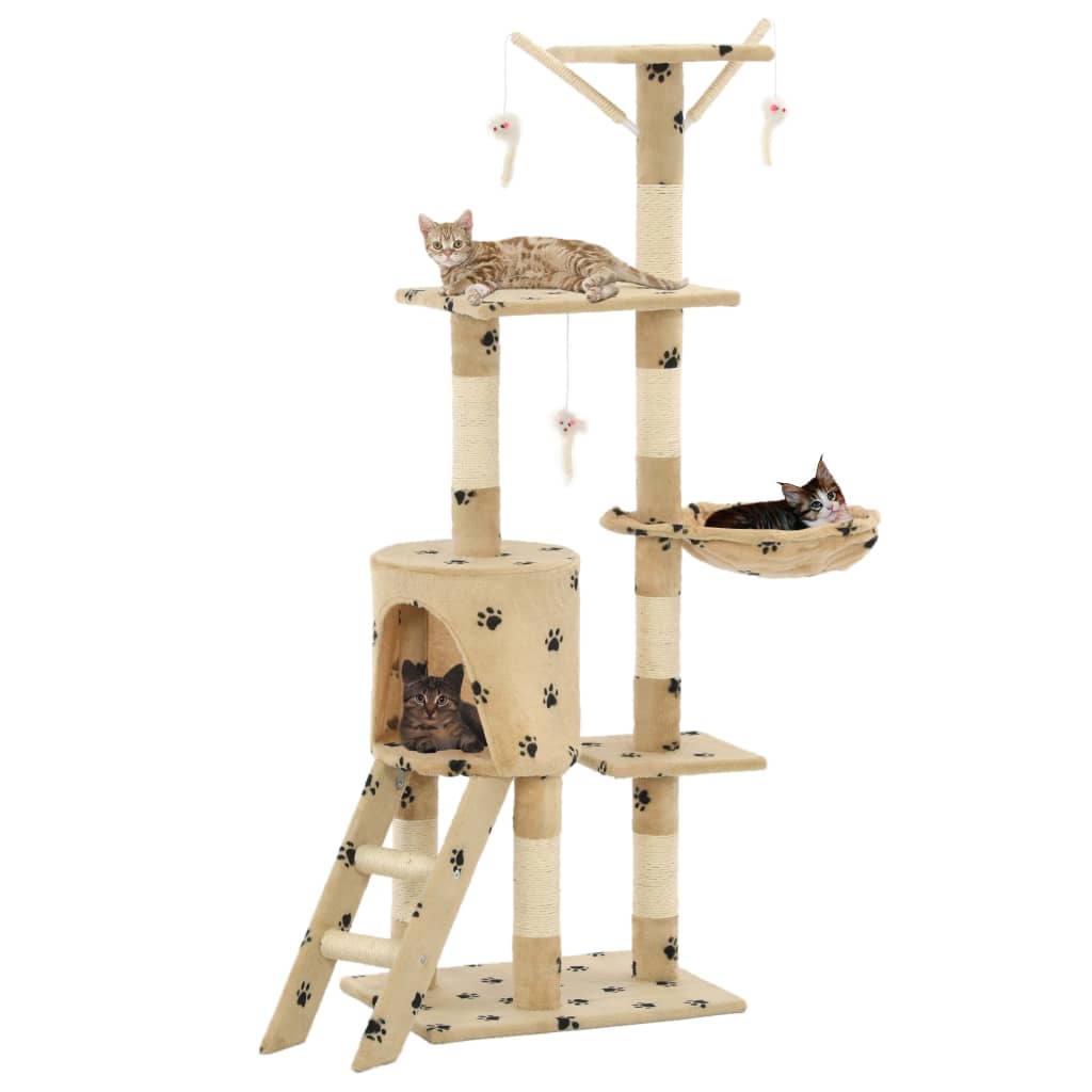 VIDAXL -Katzenkratzerpost mit Sisal -Kratzer -Posts 138 cm Pfotenabdrücke Beige