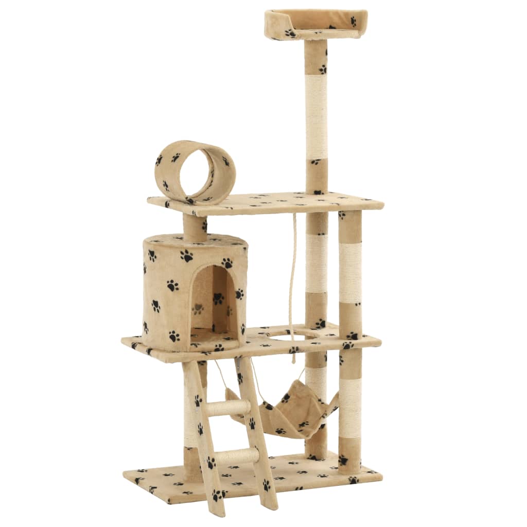 VIDAXL -Katzenkratzerpfosten mit Sisal -Kratzerpfosten 140 cm Pfotenabdruck Beige