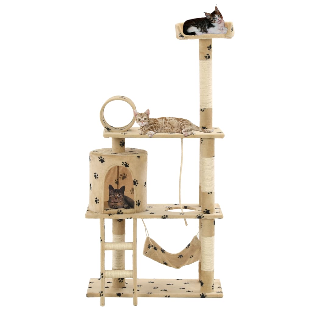 VIDAXL -Katzenkratzerpfosten mit Sisal -Kratzerpfosten 140 cm Pfotenabdruck Beige