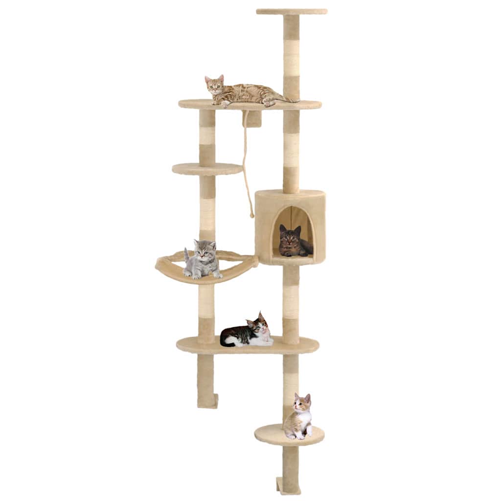 Vidaxl -Katzenkratzerpfosten mit Sisal -Kratzpfosten Wandmontage 194 cm Beige