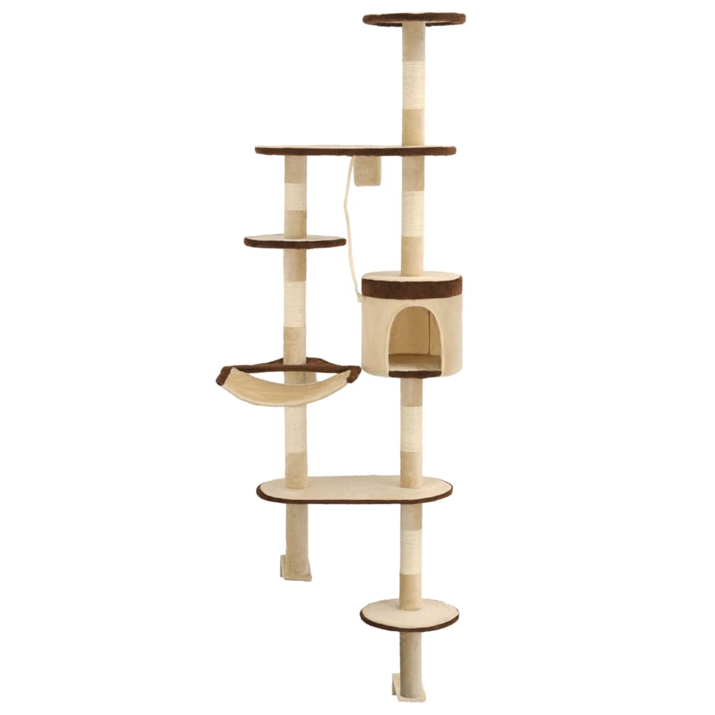 Vidaxl -Katzenkratzerpfosten mit Kratzpfosten Wandmontage 194 cm Beige Braun