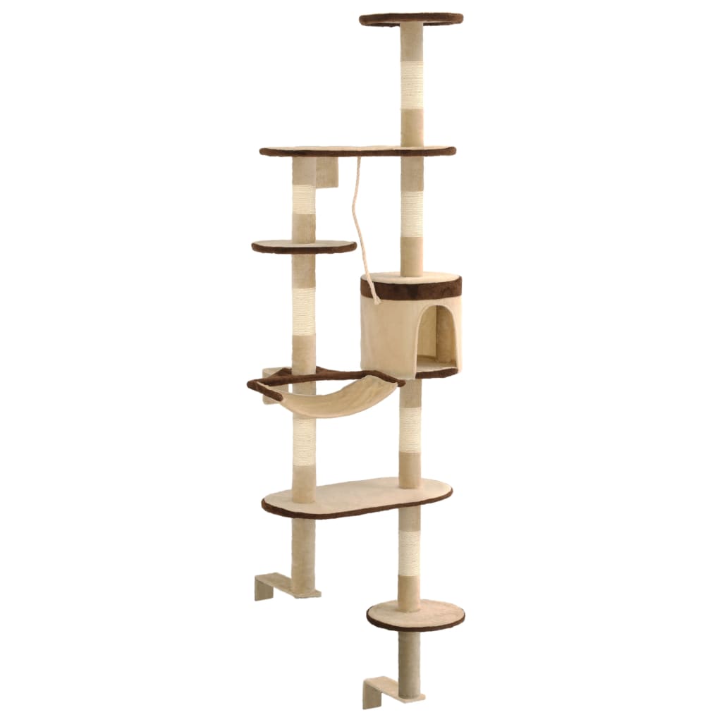Vidaxl -Katzenkratzerpfosten mit Kratzpfosten Wandmontage 194 cm Beige Braun