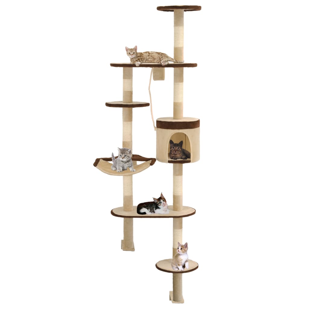 Vidaxl -Katzenkratzerpfosten mit Kratzpfosten Wandmontage 194 cm Beige Braun