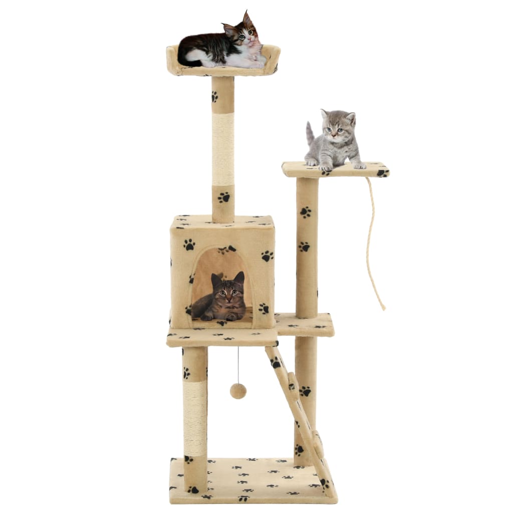 VIDAXL -Katzenkratzerpost mit Sisal -Kratzer -Posts 120 cm Pfotenabdrücke Beige