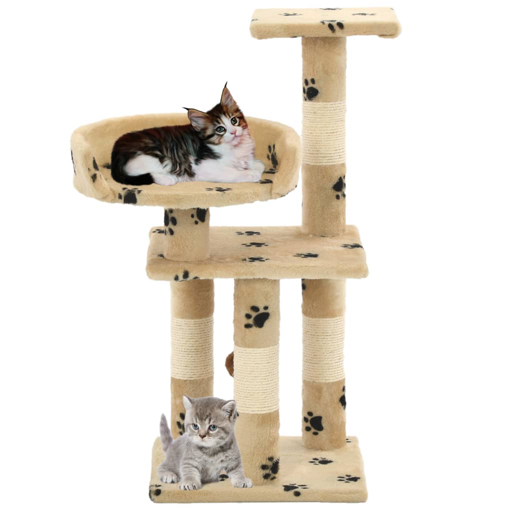 VidaXL Katzenkratzbaum mit Sisal-Kratzstämmen, 65 cm, Pfotenabdrücke, Beige