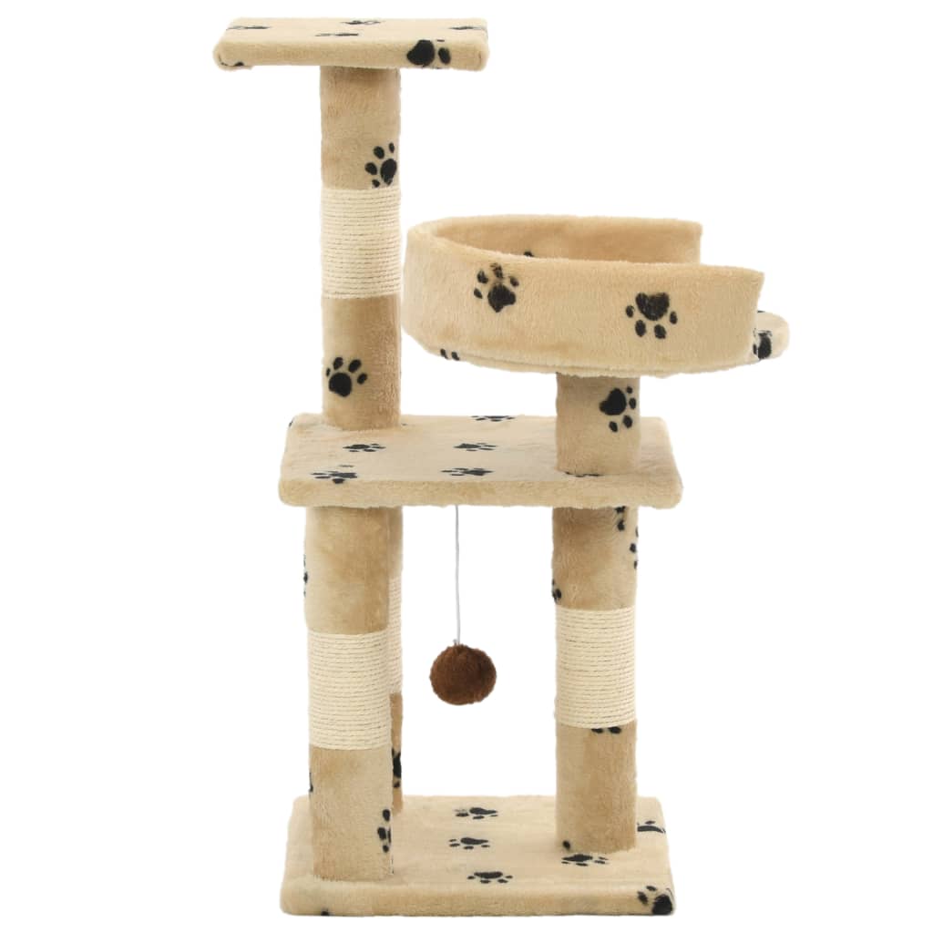 VidaXL Katzenkratzbaum mit Sisal-Kratzstämmen, 65 cm, Pfotenabdrücke, Beige