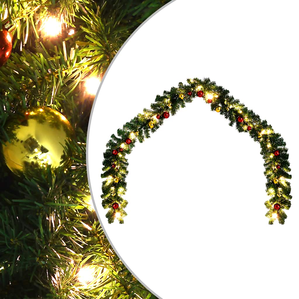 VidaXL Weihnachtsgirlande, dekoriert mit Weihnachtskugeln und LED-Lichtern, 10 m