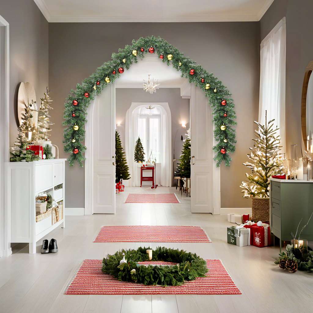 VidaXL Weihnachtsgirlande, dekoriert mit Weihnachtskugeln und LED-Lichtern, 10 m