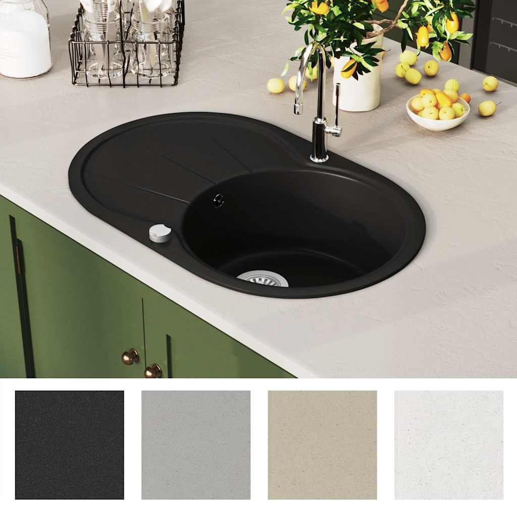 VidaXL Waschbecken Oval Einschale Granitschwarz