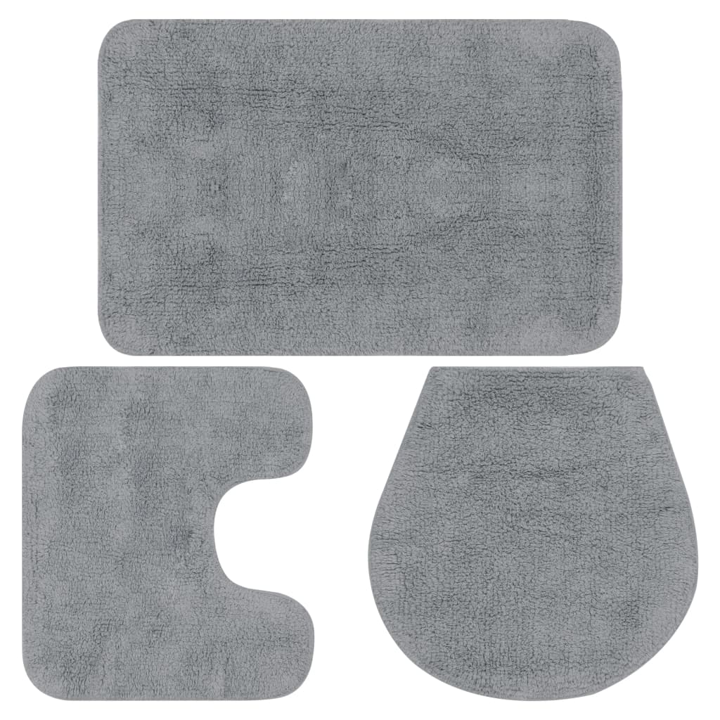 VidaXL Badematten-Set, Stoff, grau, 3-teilig