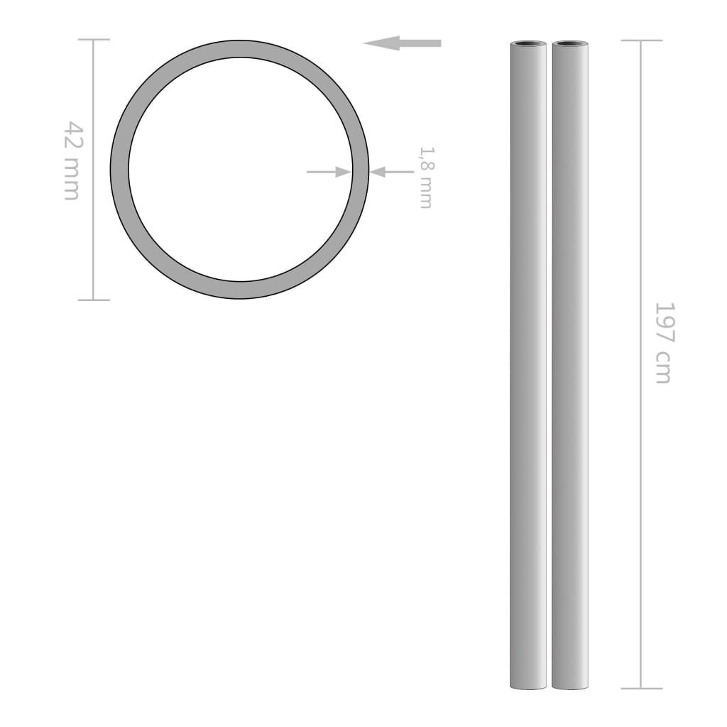 Vidaxl -Röhrchen um V2A 2 m Ø42x1,8mm Edelstahl 2 Stk