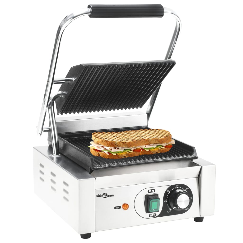 VidaXL Panini-Grill 1800 W 31x30,5x20 cm Edelstahl, gerollt