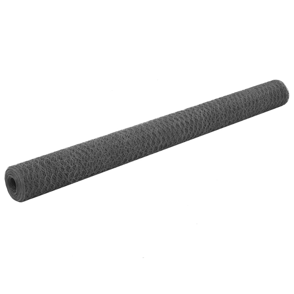 Vidaxl kippengaas 25x1,5 m staal met pvc coating grijs