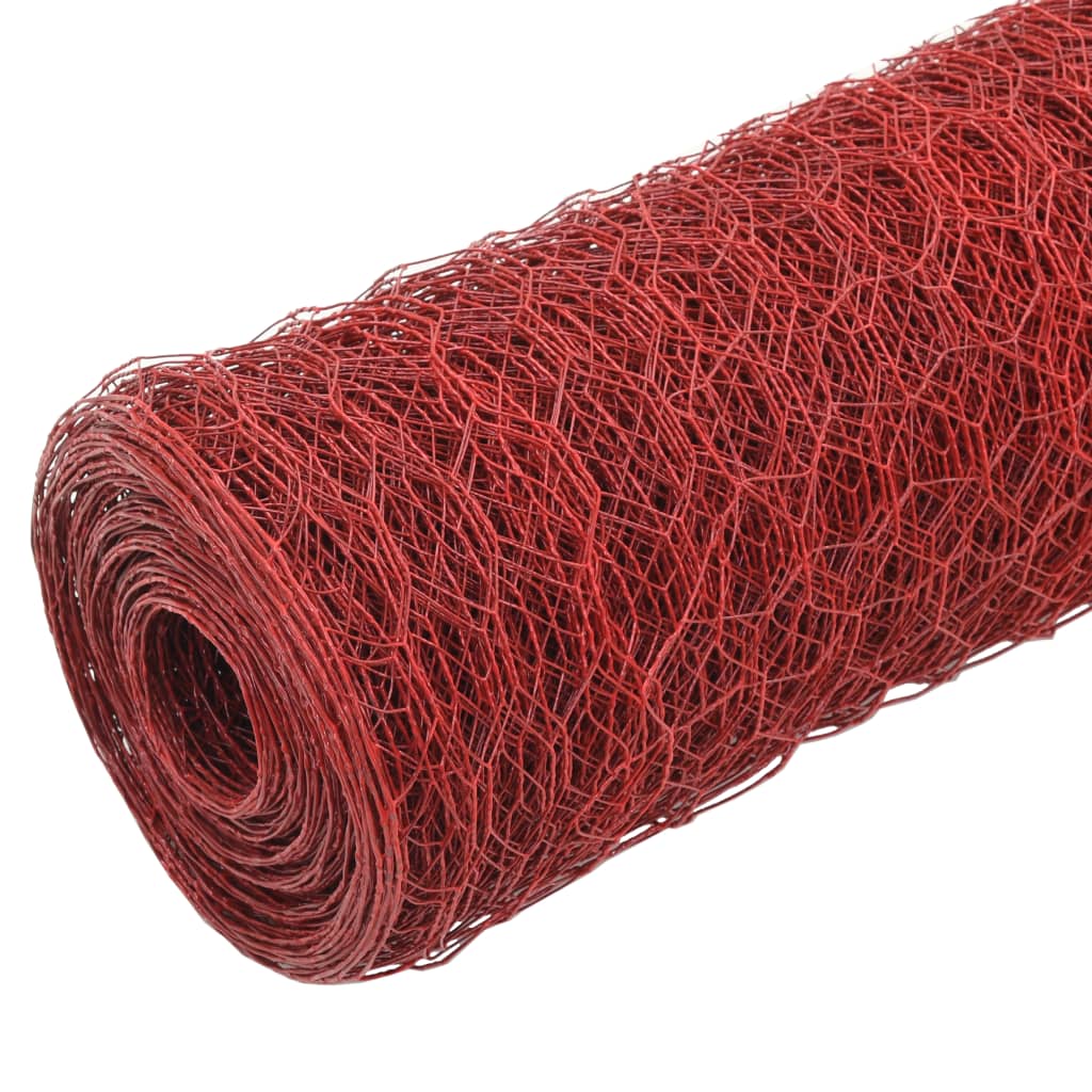 VidaXL Hühnerdraht 25x0,5 m Stahl mit PVC-Beschichtung Rot