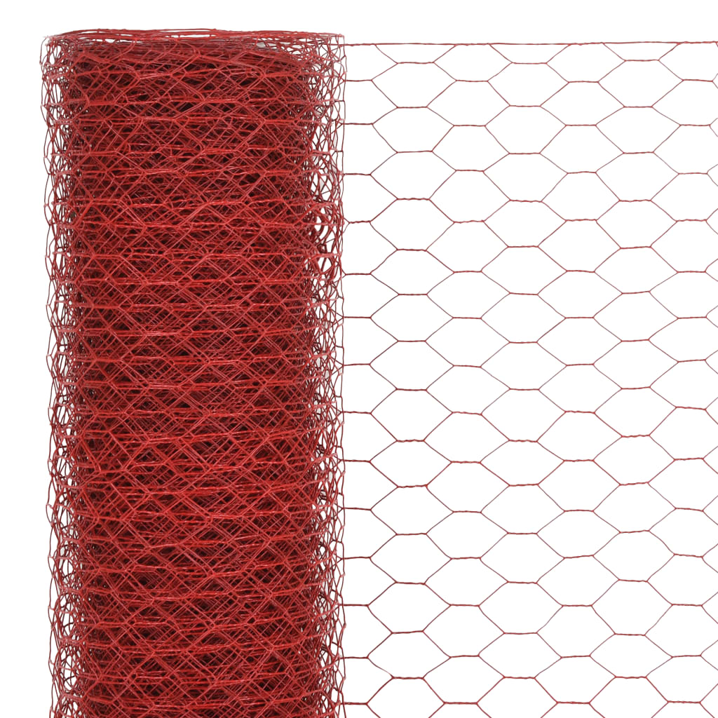 VidaXL Hühnerdraht 25x0,5 m Stahl mit PVC-Beschichtung Rot