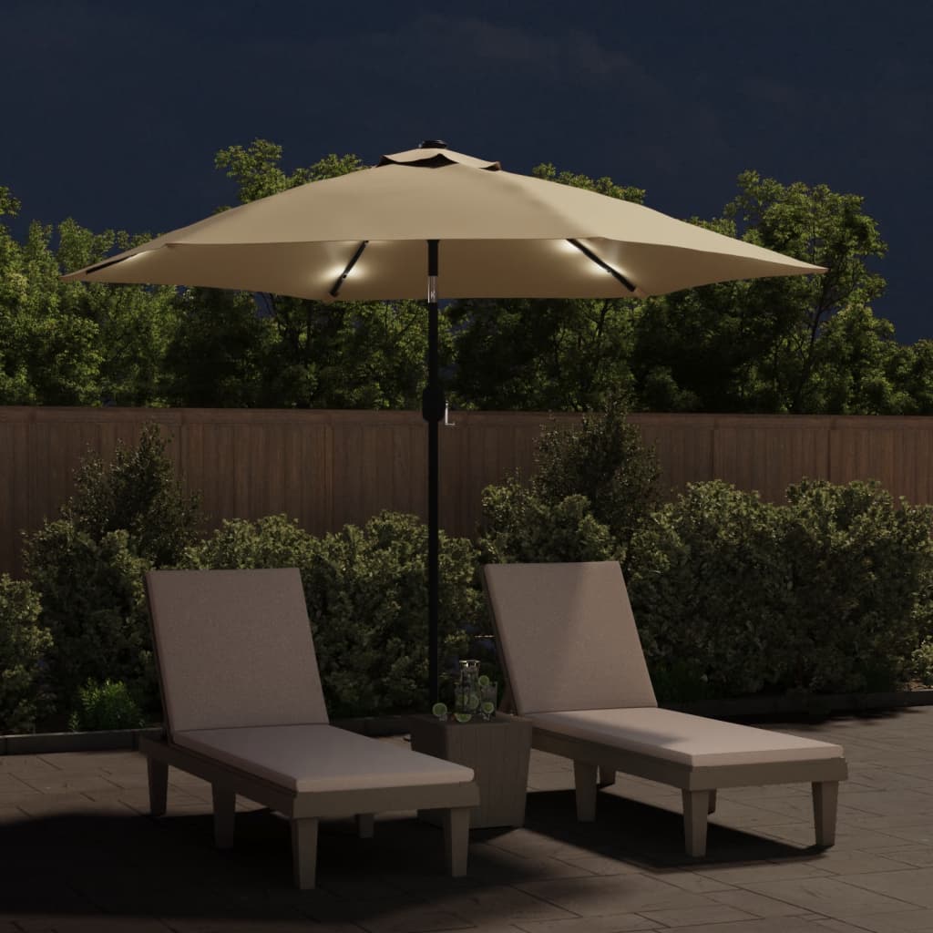 VidaXL -Sonnenschirm mit LED -Beleuchtung und Stahlpol 300 cm Taupe