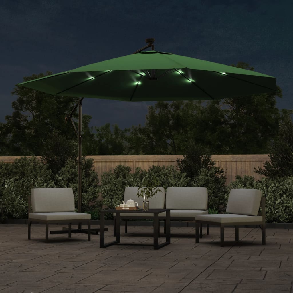 Vidaxl - Sonnenschirm mit LED-Beleuchtung und Metallstange, 350 cm, Grün