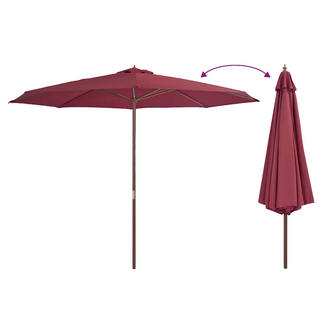 VidaXL Sonnenschirm mit Holzstange 350 cm Bordeauxrot