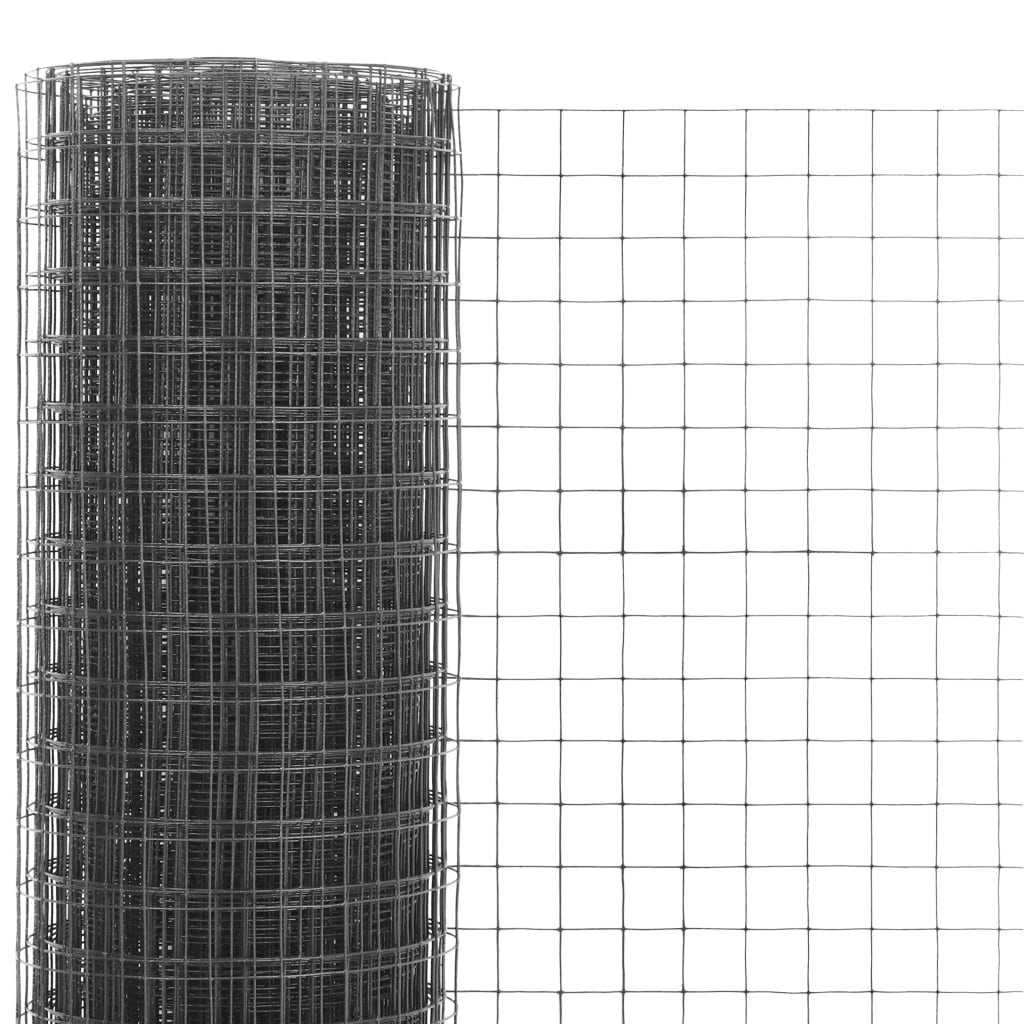 VidaXL Hühnerdraht 10x1 m Stahl mit PVC-Beschichtung Grau