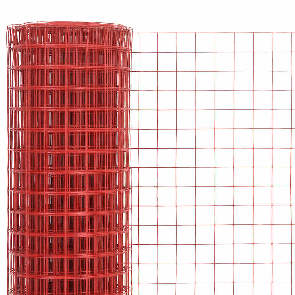 Vidaxl kippengaas 25x1 m staal met pvc coating rood
