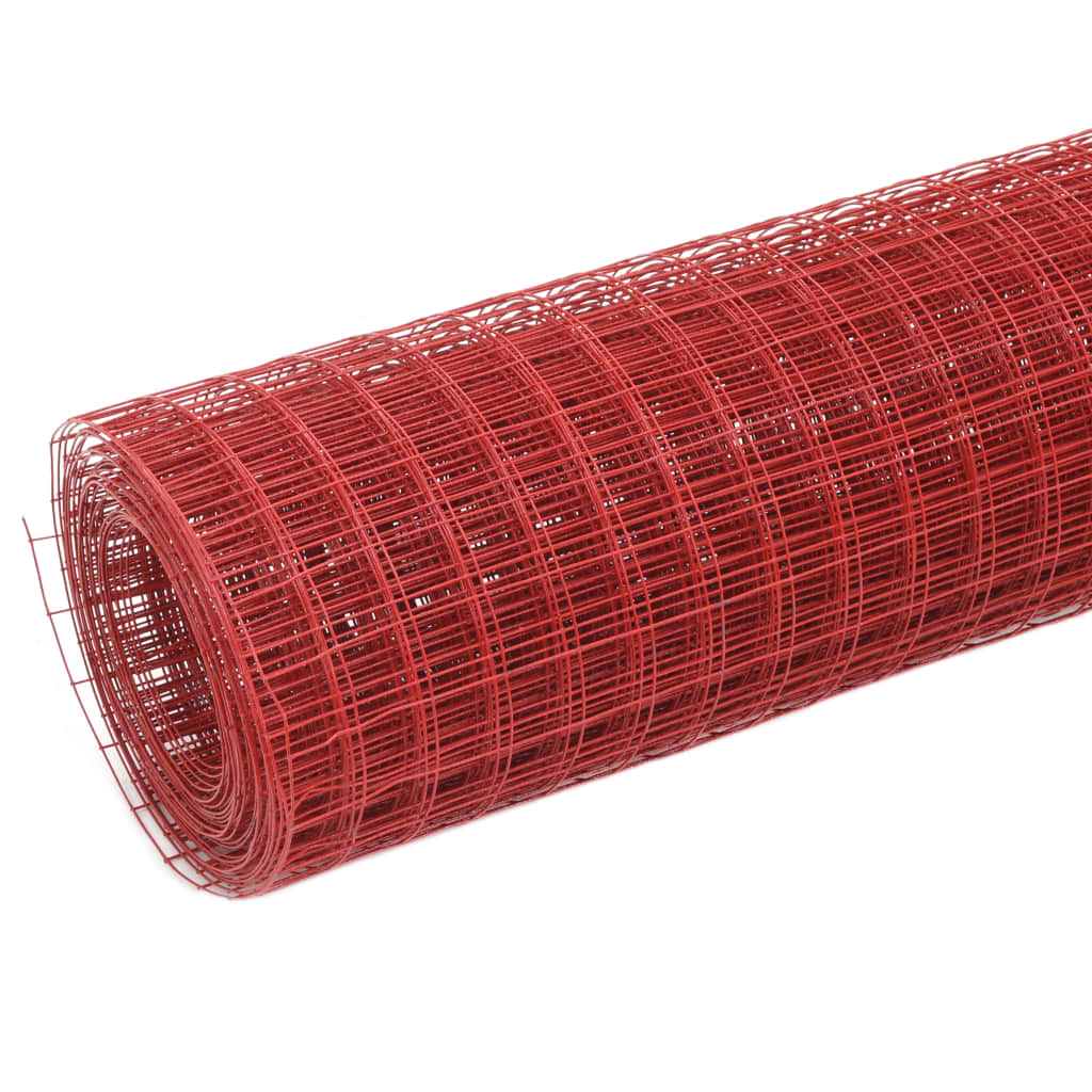 VidaXL Hühnerdraht 10x0,5 m Stahl mit PVC-Beschichtung Rot