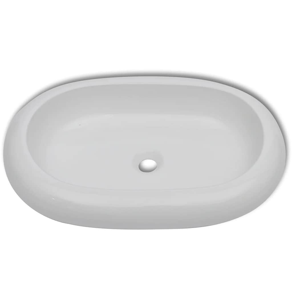 Vidaxl badkamerwastafel met mengkraan ovaal keramiek wit