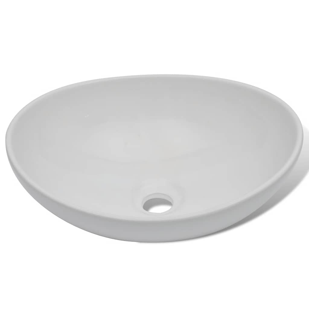 Vidaxl badkamerwastafel met mengkraan ovaal keramiek wit